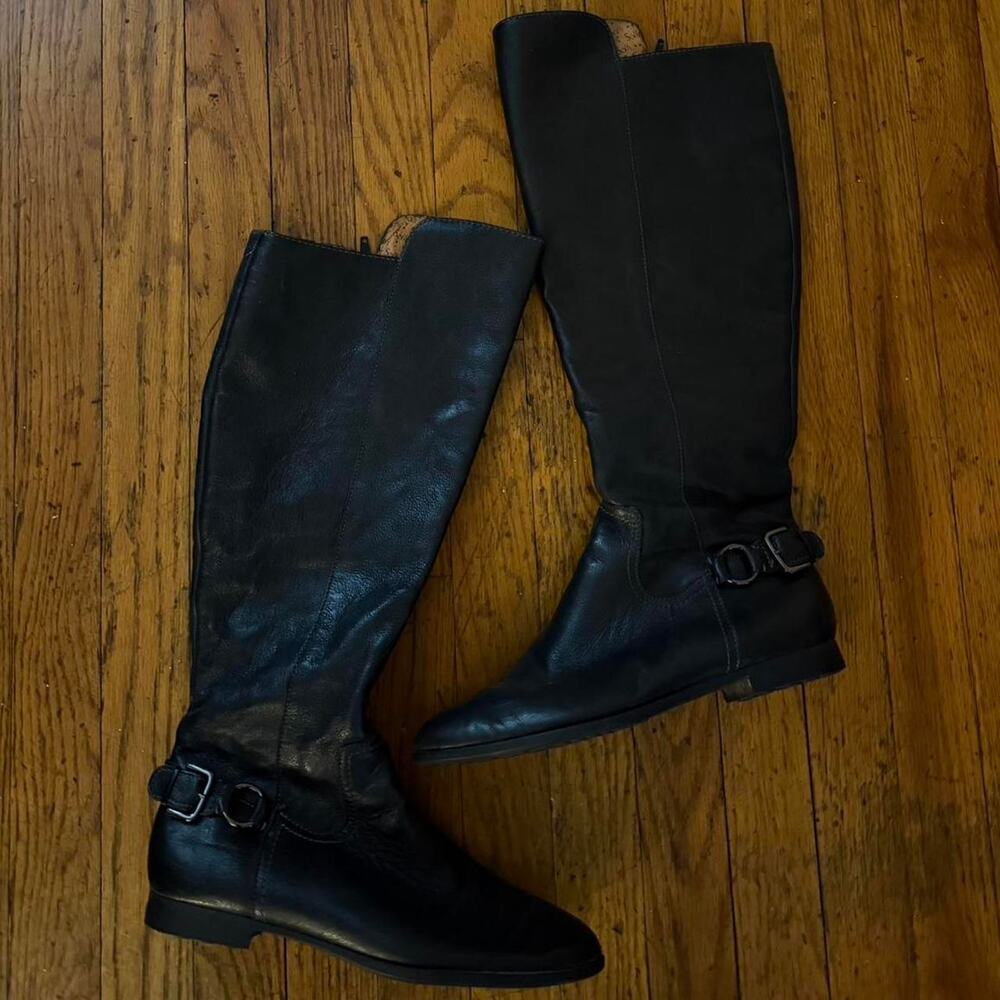 Black leather knee high boots